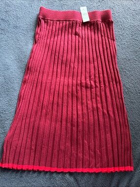 Ribbed Knit Midi Skirt in Deep Rasberry